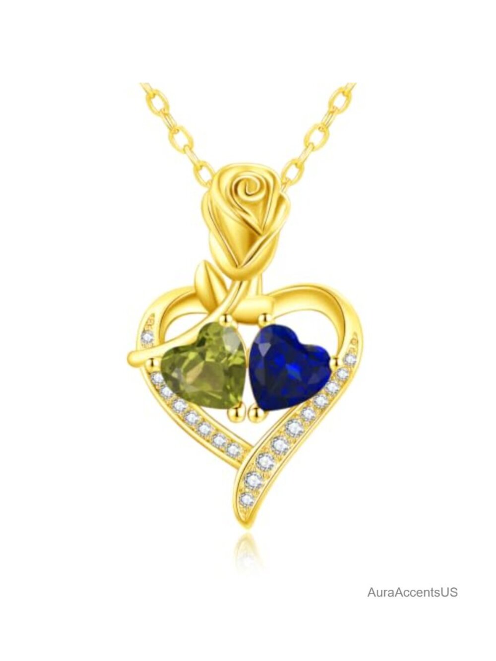 14k Gold Plated Heart Birthstone Pendant Necklace Wife Anniversary Gift